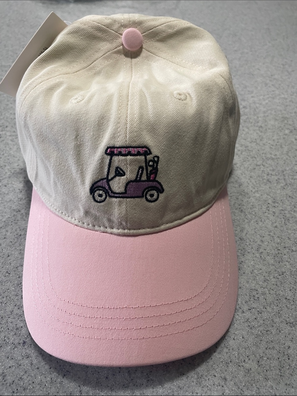 Cream & Pink Golf Cart Cap with Embroidered Design